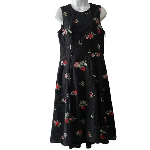 NEW CALVIN KLEIN Black With Embroidered Flowers Eyelet Lined Dress Size 6 NEW CALVIN KLEIN Black With Embroidered Flowers Eyelet Lined Dress Size 6
